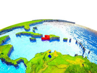 Haiti görünür ülkelerle 3d dünya ve mavi okyanus dalgaları ile. 3D çizim.