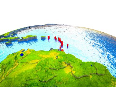 Caribbean görünür ülkelerle 3d dünya ve dalgalar ile mavi okyanus üzerinde. 3D çizim.