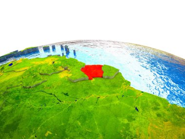 Surinam görünür ülkelerle 3d dünya ve mavi okyanus dalgaları ile. 3D çizim.