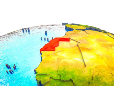 Batı Sahra görünür ülkelerle 3d dünya ve mavi okyanus dalgaları ile. 3D çizim.