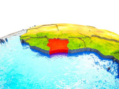 Fildişi Sahili görünür ülkelerle 3d dünya ve mavi okyanus dalgaları ile. 3D çizim.