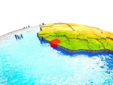 Sierra Leone görünür ülkelerle 3d dünya ve mavi okyanus dalgaları ile. 3D çizim.