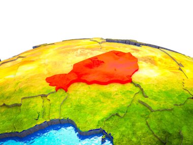 Nijer görünür ülkelerle 3d dünya ve mavi okyanus dalgaları ile. 3D çizim.