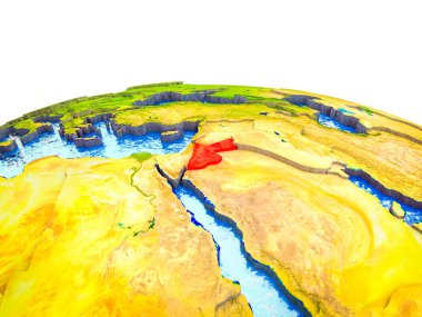 Jordan görünür ülkelerle 3d dünya ve mavi okyanus dalgaları ile. 3D çizim.