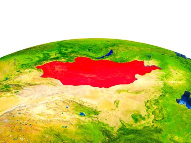 3d dünya görünür ülkelerle ve mavi okyanus dalgaları ile Moğolistan. 3D çizim.