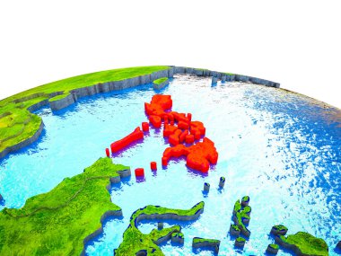 Filipinler görünür ülkelerle 3d dünya ve mavi okyanus dalgaları ile. 3D çizim.