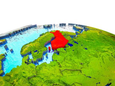 Finlandiya görünür ülkelerle 3d dünya ve mavi okyanus dalgaları ile. 3D çizim.