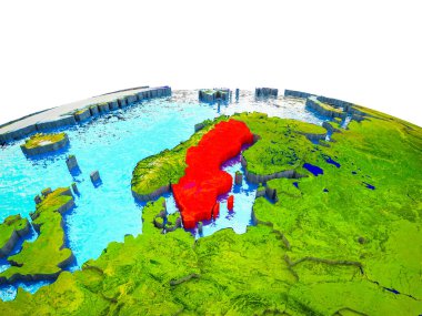 İsveç görünür ülkelerle 3d dünya ve mavi okyanus dalgaları ile. 3D çizim.