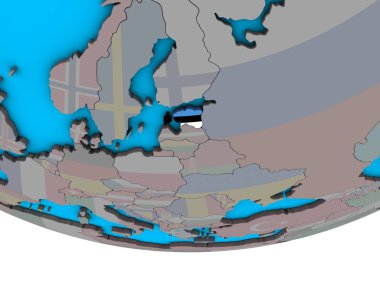 Estonya ile basit siyasi 3d dünya üzerinde katıştırılmış ulusal bayrak. 3D çizim.