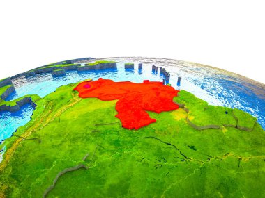 Venezuela görünür ülkelerle 3d dünya ve mavi okyanus dalgaları ile. 3D çizim.