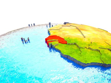Senegal görünür ülkelerle 3d dünya ve mavi okyanus dalgaları ile. 3D çizim.