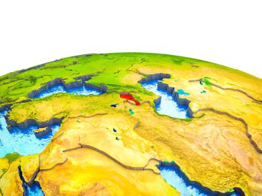 3d dünya görünür ülkelerle ve mavi okyanus dalgaları ile Ermenistan. 3D çizim.