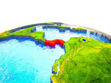 Panama görünür ülkelerle 3d dünya ve mavi okyanus dalgaları ile. 3D çizim.