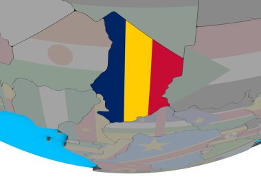 Chad ile basit siyasi 3d dünya üzerinde katıştırılmış ulusal bayrak. 3D çizim.