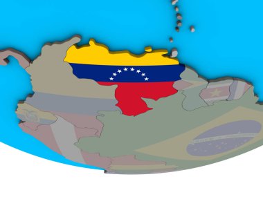 Venezuela ile basit siyasi 3d dünya üzerinde katıştırılmış ulusal bayrak. 3D çizim.