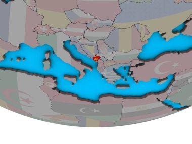 Karadağ ile basit siyasi 3d dünya üzerinde katıştırılmış ulusal bayrak. 3D çizim.