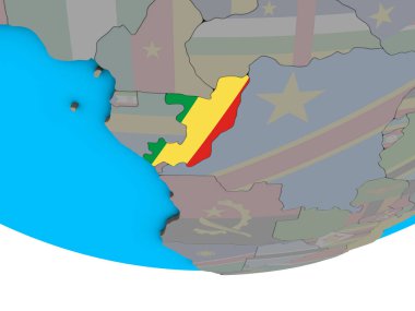 Kongo basit siyasi 3d dünya üzerinde katıştırılmış ulusal bayrak ile. 3D çizim.