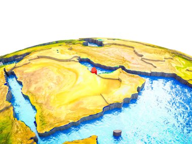 3d dünya görünür ülkelerle ve mavi okyanus dalgaları ile Katar. 3D çizim.