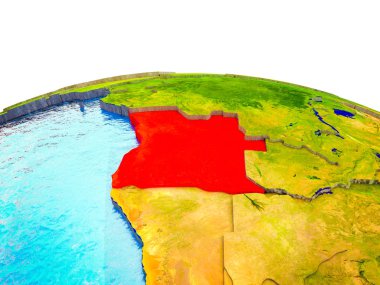 Angola görünür ülkelerle 3d dünya ve mavi okyanus dalgaları ile. 3D çizim.