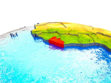 Liberya görünür ülkelerle 3d dünya ve mavi okyanus dalgaları ile. 3D çizim.