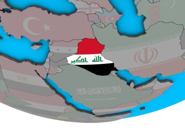 Irak ile basit siyasi 3d dünya üzerinde katıştırılmış ulusal bayrak. 3D çizim.