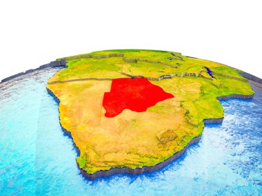 Botsvana görünür ülkelerle 3d dünya ve mavi okyanus dalgaları ile. 3D çizim.