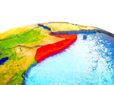Somali görünür ülkelerle 3d dünya ve mavi okyanus dalgaları ile. 3D çizim.