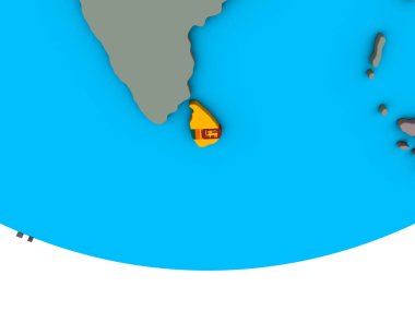 Sri Lanka ile basit siyasi 3d dünya üzerinde katıştırılmış ulusal bayrak. 3D çizim.
