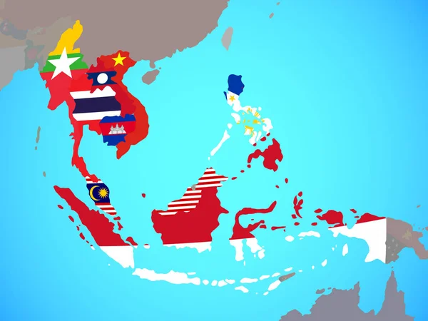 Asean 加盟国青の政治世界の国旗 イラストレーション — ストック写真