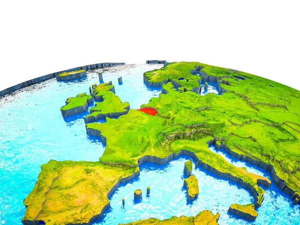 Bélgica Terra Com Países Visíveis Oceanos Azuis Com Ondas Ilustração — Fotografia de Stock