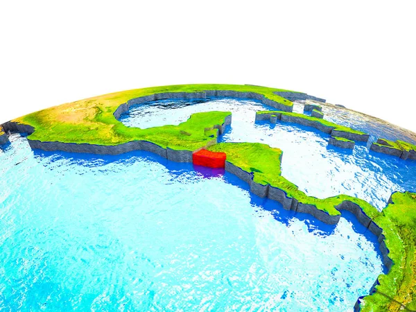 El Salvador on 3D Earth with visible countries and blue oceans with waves. 3D illustration.