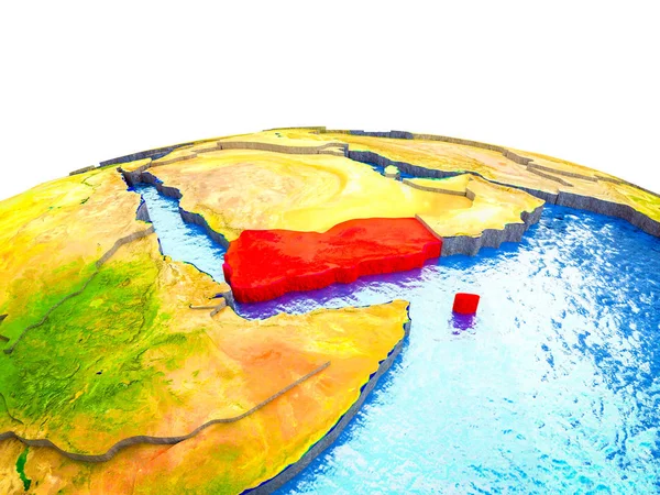 Jemen Jorden Med Synliga Länder Och Blå Oceaner Med Vågor — Stockfoto