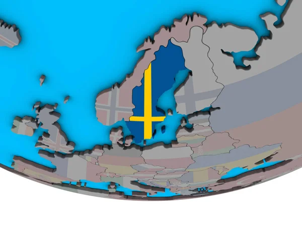 Suecia Con Bandera Nacional Incrustada Simple Globo Político Ilustración —  Fotos de Stock