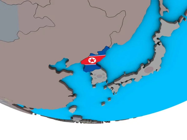 Coreia Norte Com Bandeira Nacional Embutida Simples Globo Político Ilustração — Fotografia de Stock
