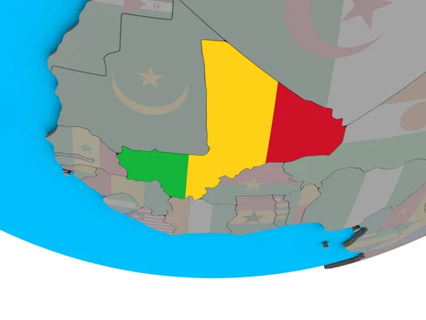 Mali Avec Drapeau National Intégré Sur Simple Globe Politique Illustration — Photo