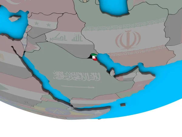 科威特在简单的政治3D 地球上嵌入国旗 — 图库照片