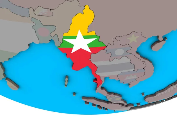 간단한 정치적인 지구에 국기와 미얀마 일러스트 — 스톡 사진