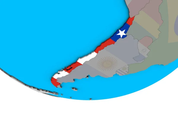 Chile Mit Eingebetteter Nationalflagge Auf Einem Simplen Politischen Globus Illustration — Stockfoto