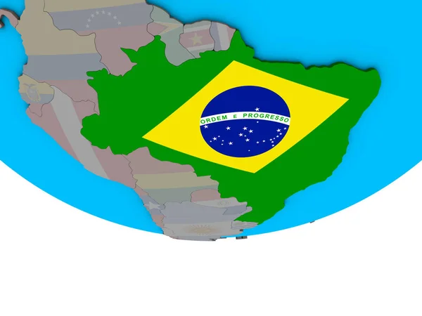 Brasil Con Bandera Nacional Incrustada Simple Globo Político Ilustración —  Fotos de Stock