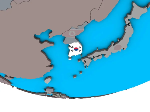 Südkorea Mit Eingebetteter Nationalflagge Auf Einem Simplen Politischen Globus Illustration — Stockfoto
