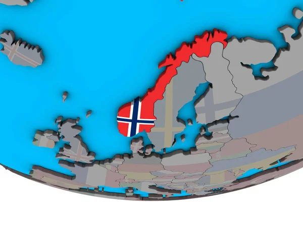 Noorwegen Met Ingesloten Nationale Vlag Eenvoudige Politieke Globe Illustratie — Stockfoto
