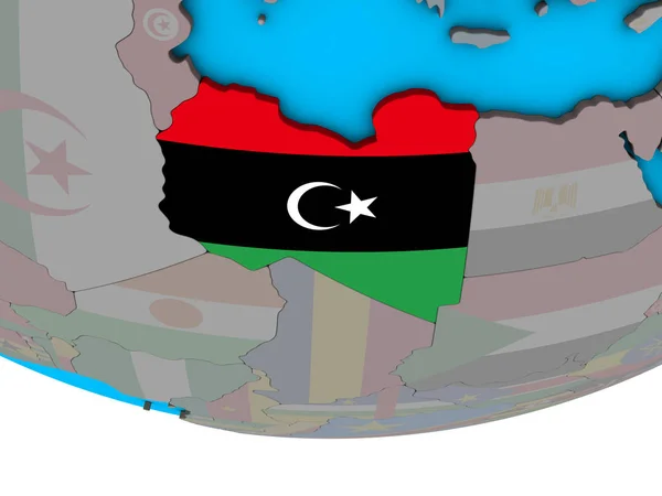 Libia Con Bandiera Nazionale Incorporata Semplice Globo Politico Illustrazione — Foto Stock