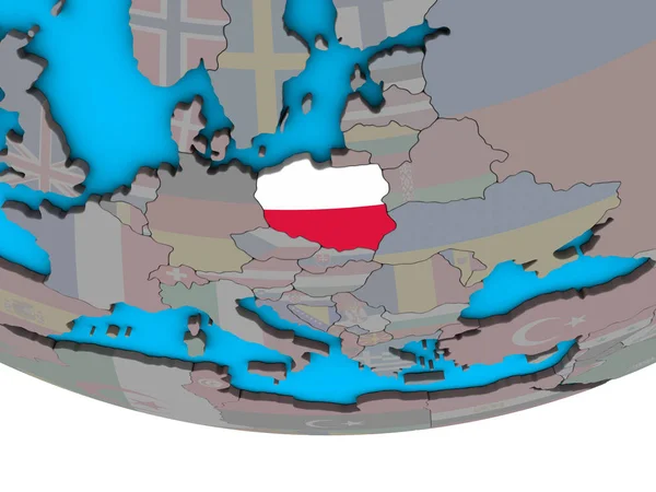 Pologne Avec Drapeau National Intégré Sur Simple Globe Politique Illustration — Photo