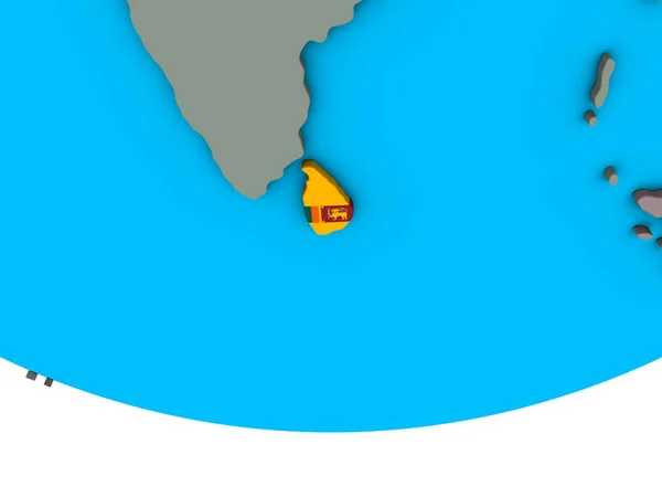 斯里兰卡在简单的政治3D 地球上嵌入国旗 — 图库照片