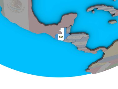 Guatemala basit siyasi 3d dünya üzerinde katıştırılmış ulusal bayrak ile. 3D çizim.