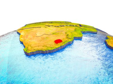Lesotho görünür ülkelerle 3d dünya ve mavi okyanus dalgaları ile. 3D çizim.