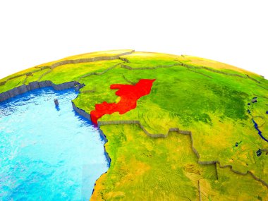 Kongo görünür ülkelerle 3d dünya ve mavi okyanus dalgaları ile. 3D çizim.