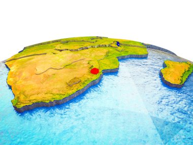 3d dünya görünür ülkelerle ve mavi okyanus dalgaları ile eswatini. 3D çizim.