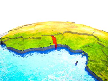 Togo görünür ülkelerle 3d dünya ve mavi okyanus dalgaları ile. 3D çizim.