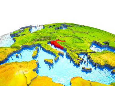 Hırvatistan görünür ülkelerle 3d dünya ve mavi okyanus dalgaları ile. 3D çizim.
